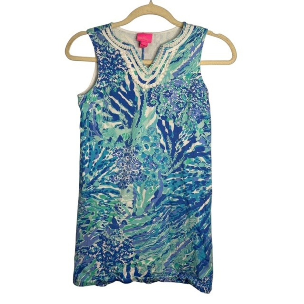 Lilly Pulitzer Dress Women's XL Harper Blue Green Floral Shift Tropical Vacation